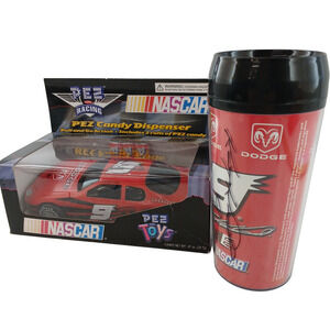 PEZ NASCAR Dodge #9 Candy Dispenser Car & Dodge NASCAR Tumbler Cup Signed Set